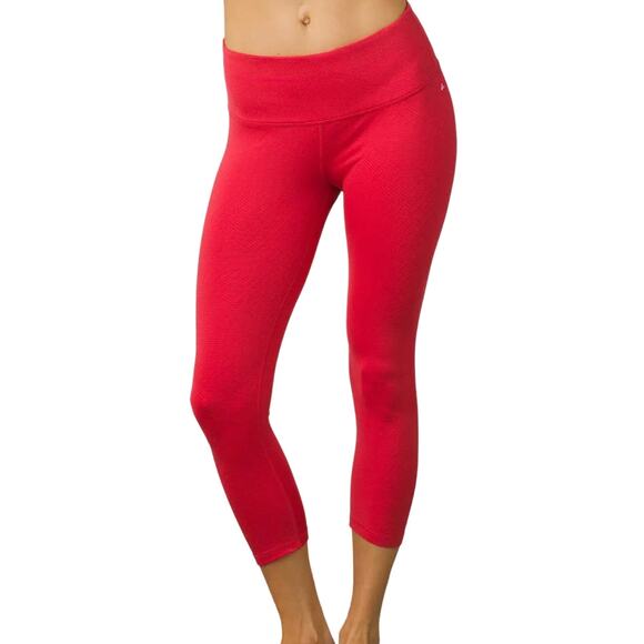 PrAna Misty Capri Leggings Ruched Compression Pocket Athletic Workout Red Small - Picture 1 of 5